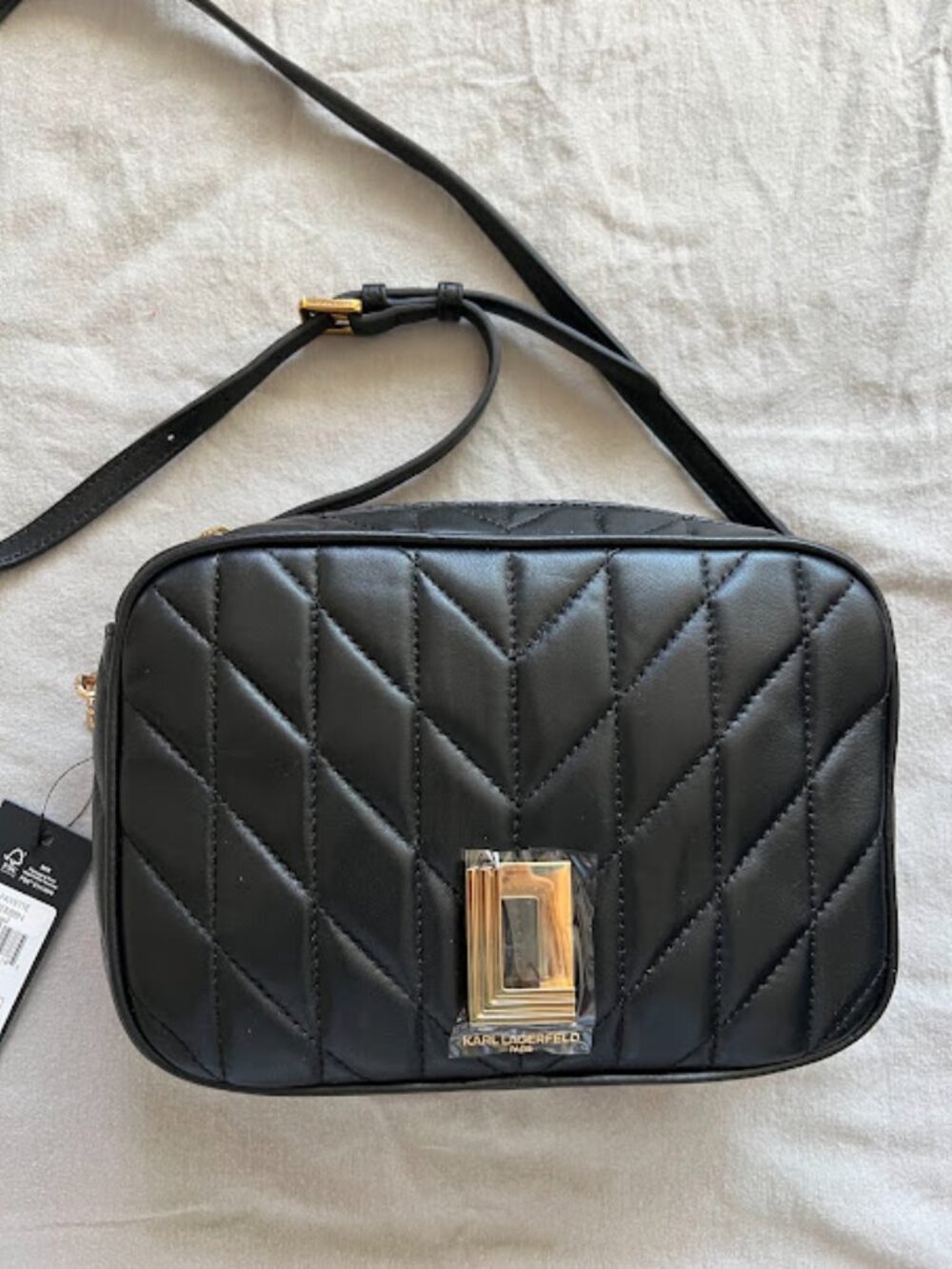 NWT Karl Lagerfeld Paris Black Leather Crossbody Camera Bag NEW